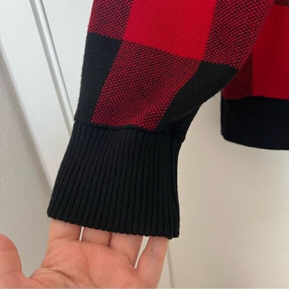 Torrid Red Plaid Long Sleeve Raglan Bomber Cardigan Zip Sweater Size 0 Large - Picture 5 of 13